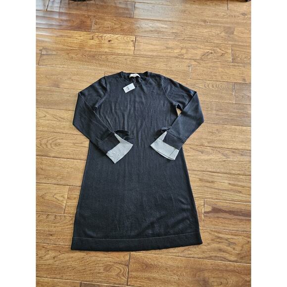 LOFT Wool Blend Sweater Tied Shirt Cuff Pullover Dress Black Womens Size S NWT - Picture 12 of 12